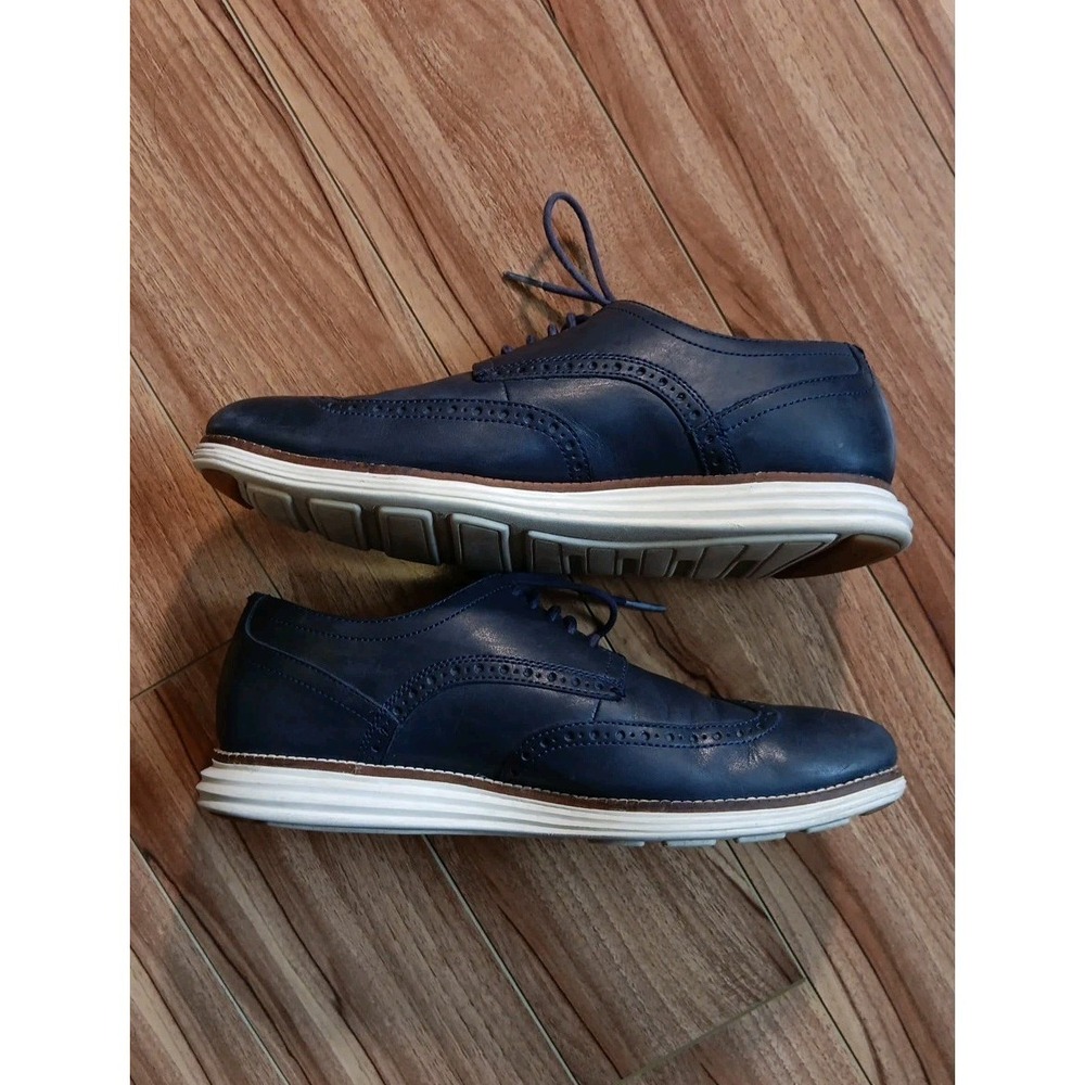 Cole Haan Mens Wingtip Oxford Lace Up Shoes Navy Leather Grand Zero Original 10M